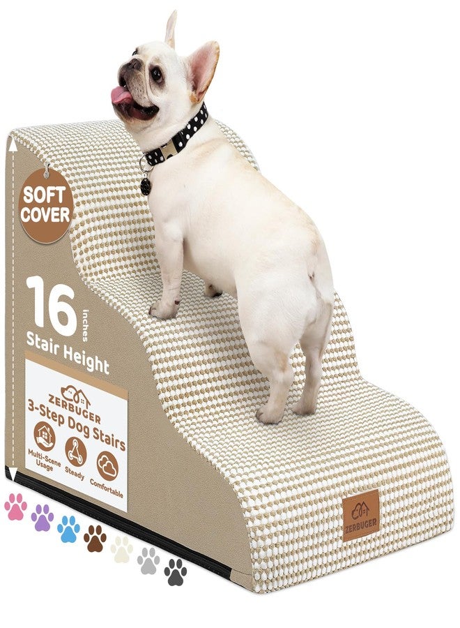 Zerbuger Dog Ramp and Stair for Bed 16" H-20 H,3-Step Cat Stair for Sofa and Chair,4-Step Dog Ramp for High Bed and Window,Durable Nonslip Fabric Cover for Indoor (Beige-16 H, Pet Friendly, 3) - Image 1